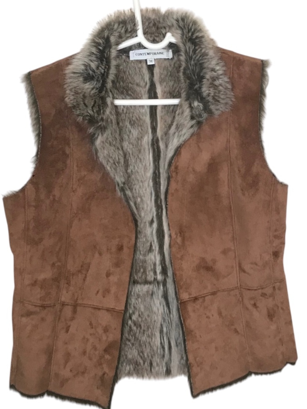 Contemporain Brown Faux Suede Faux Fur Vest Boho Western Cozy Layering Medium
